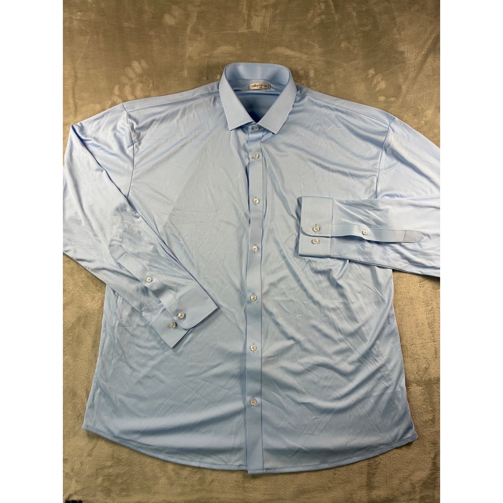 Collars & Co Mens Dress Collar Polo Shirt Light Blue Long Sleeve 2XL Performance
